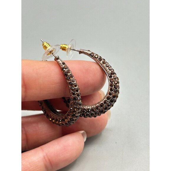 Pierced Hoops Earrings Oval Shape Dark Topaz Rhinestone Formal Jewelry - Picture 6 of 6